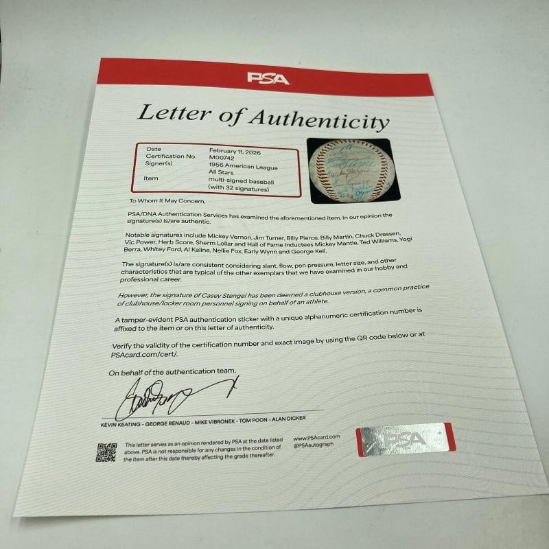 1956 All Star Game Team Signed Baseball Mickey Mantle & Ted Williams PSA DNA COA - 4