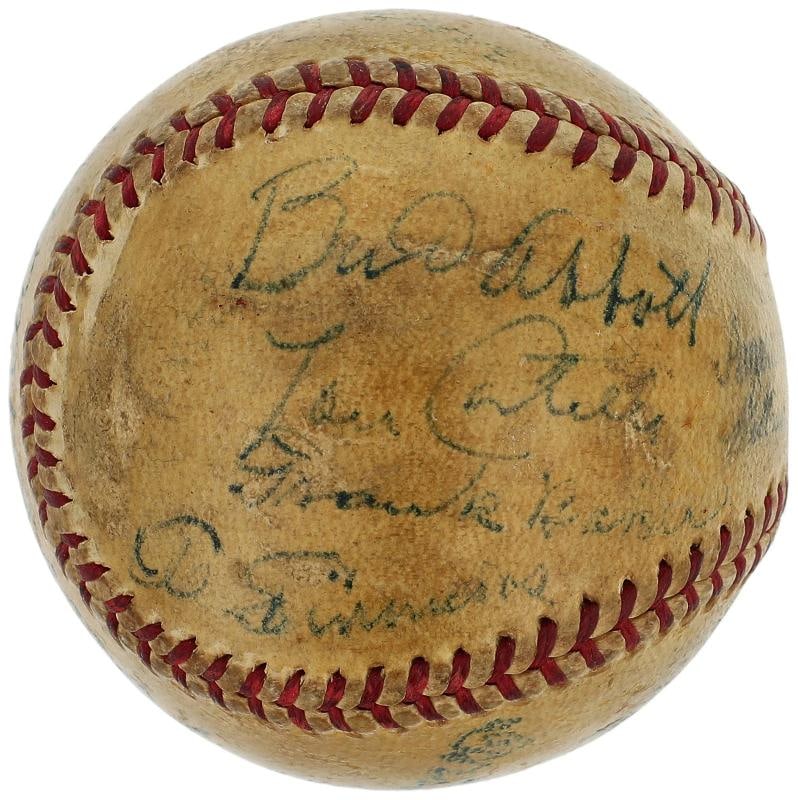Babe Ruth, Honus Wagner, Abbott & Costello Signed Baseball Beckett COA - 2