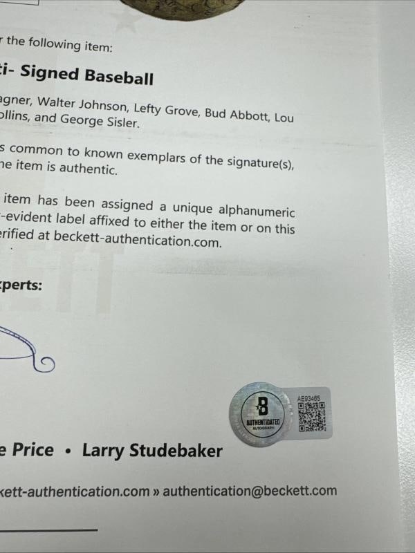 Babe Ruth, Honus Wagner, Abbott & Costello Signed Baseball Beckett COA - 6