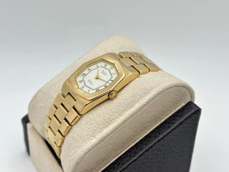Vintage Rolex Cellini 4360 25mm White Roman Dial Octagonal 18K Yellow Gold - 2