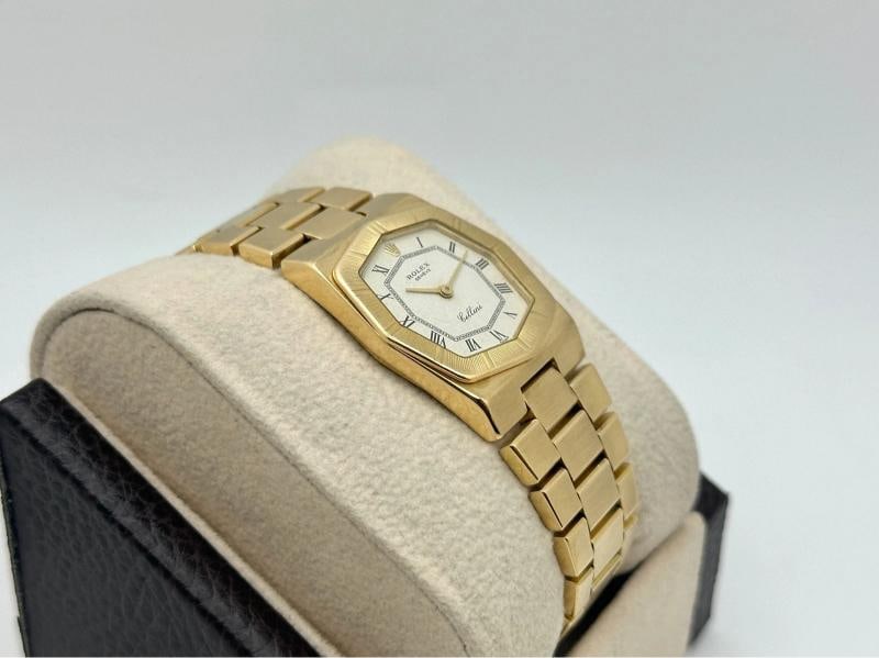 Vintage Rolex Cellini 4360 25mm White Roman Dial Octagonal 18K Yellow Gold - 3