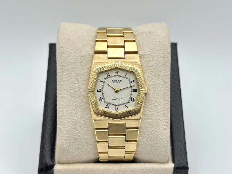 Vintage Rolex Cellini 4360 25mm White Roman Dial Octagonal 18K Yellow Gold - 4