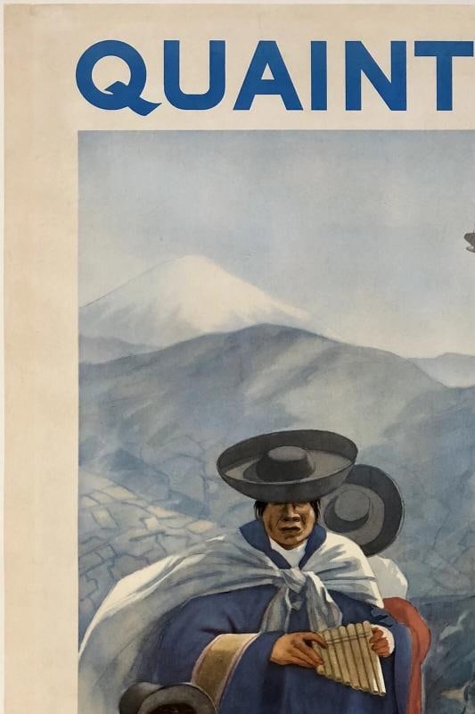 Original Vintage Poster PAN AMERICAN QUITO Pan Am Ecuador Airline Travel LINEN - 2