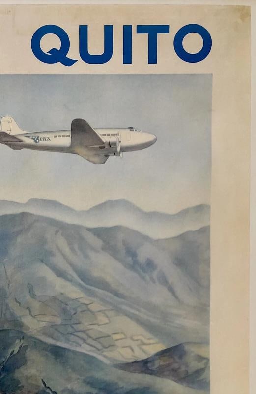 Original Vintage Poster PAN AMERICAN QUITO Pan Am Ecuador Airline Travel LINEN - 3