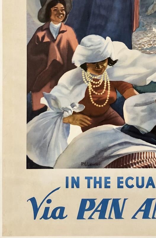 Original Vintage Poster PAN AMERICAN QUITO Pan Am Ecuador Airline Travel LINEN - 4