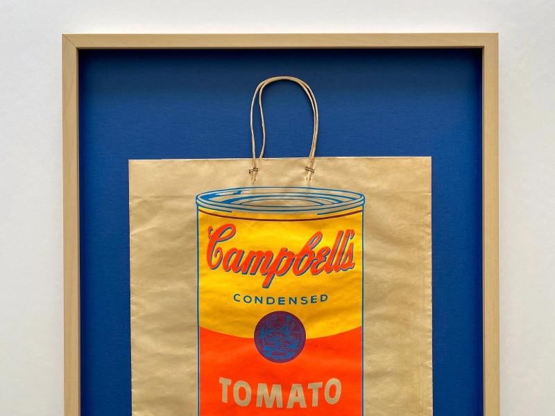 ANDY WARHOL RARE 1966 MCM SOUP CAN SILKSCREEN PRINT FRAMED POP ART SHOPPING BAG~(23 3/4" W X 31" ... - 2