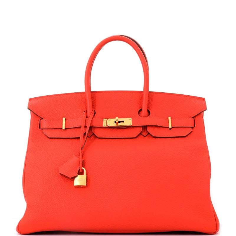 Hermes Birkin Handbag Orange Togo with Gold Hardware 35: Accessories: Keys, Clochette, Lock Measurements: Handle Drop None", Height 10", Width 14", Depth 7", Strap Drop None". Condition: Pre-owned - Good,Brand: Hermes,Exterior Material: Leather,Style: