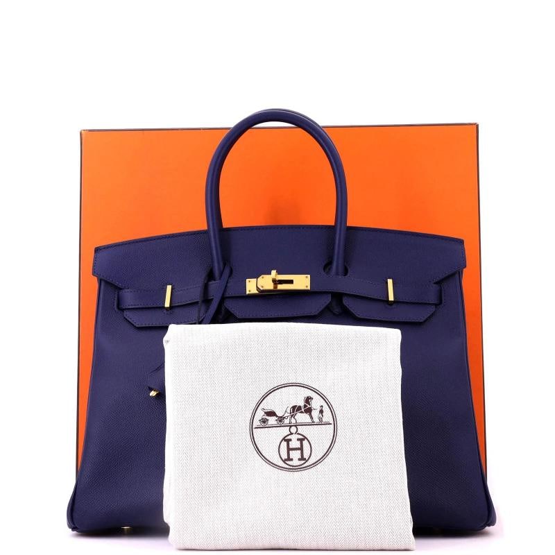 Hermes Birkin Handbag Blue Epsom with Gold Hardware 35 - 2