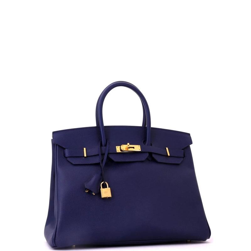 Hermes Birkin Handbag Blue Epsom with Gold Hardware 35 - 3
