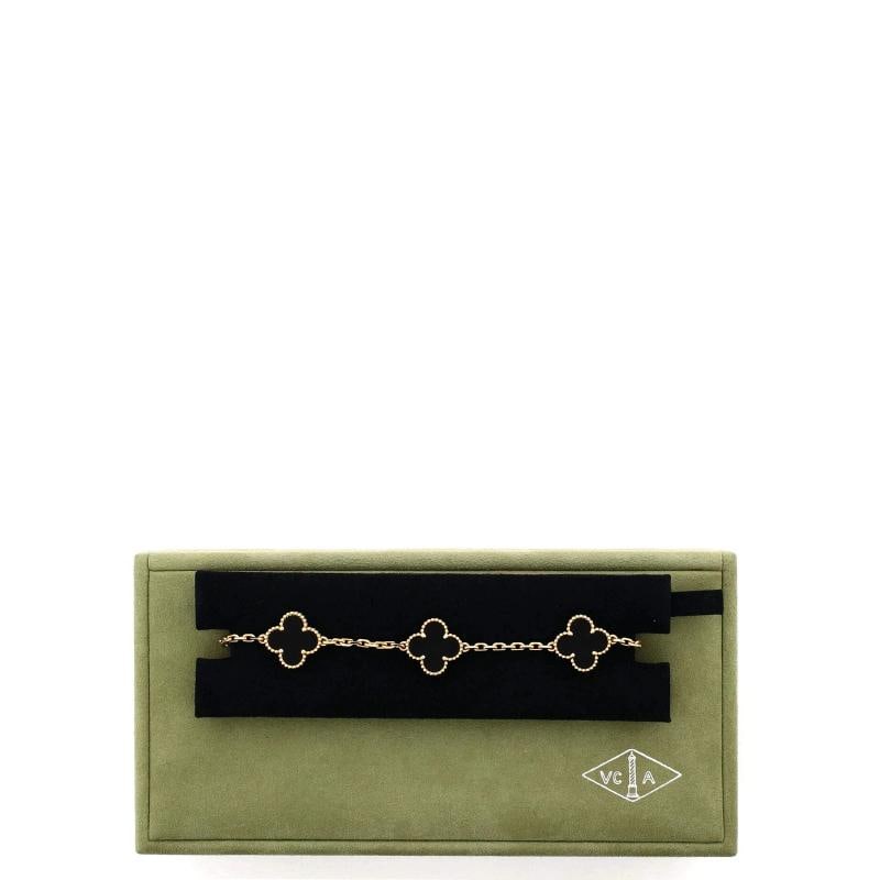 Van Cleef & Arpels Vintage Alhambra 5 Motifs Bracelet 18K Yellow Gold and Onyx - 2