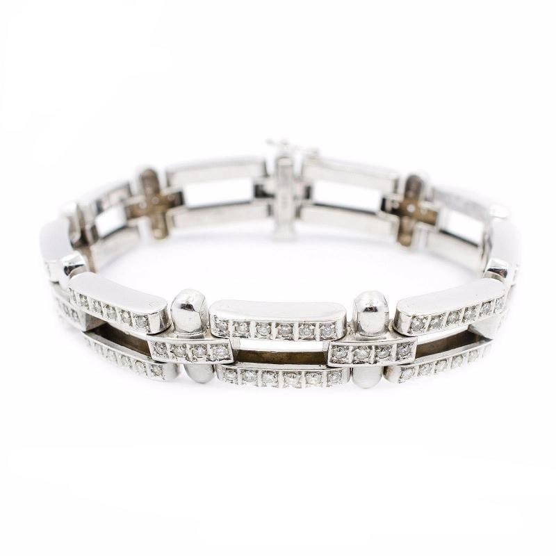 14K White Gold 7.20Ct Diamond Thick Heavy Chain Bracelet 54.2 Grams Apx 9" (1 of 3)