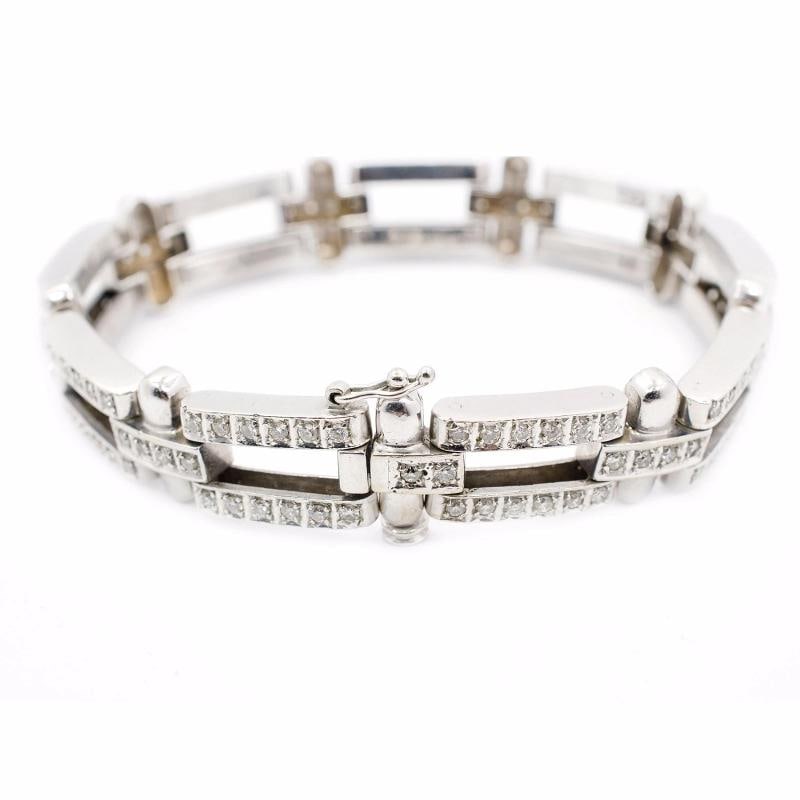 14K White Gold 7.20Ct Diamond Thick Heavy Chain Bracelet 54.2 Grams Apx 9" - 2