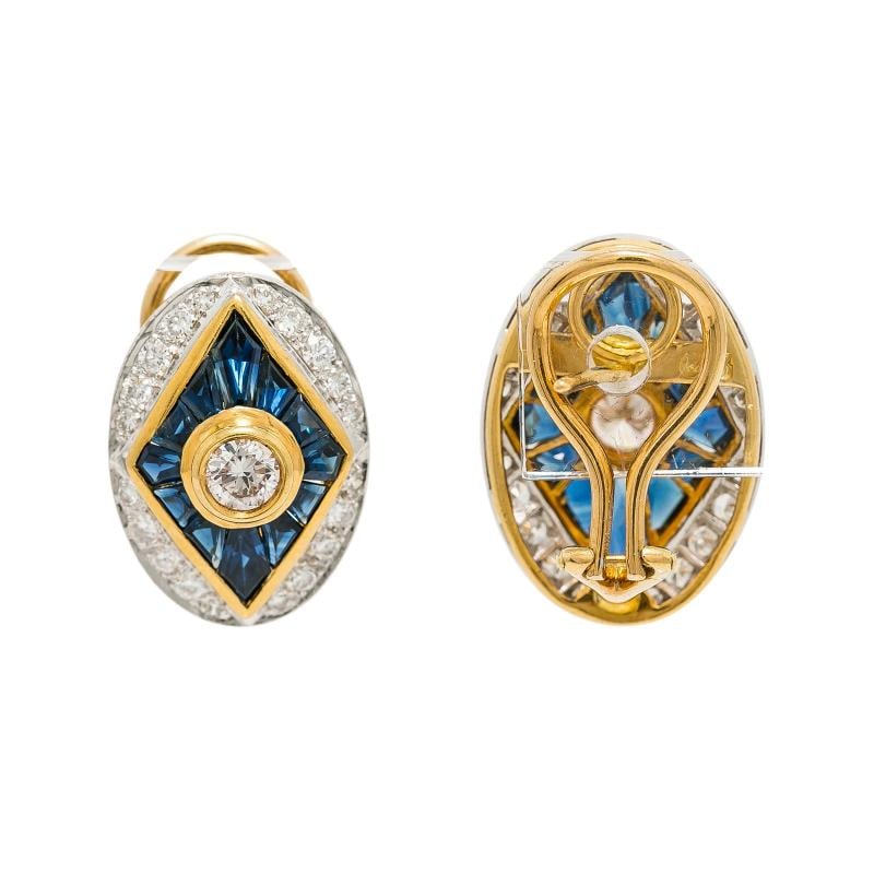 18K Two Tone Yellow Gold Sapphire 1.75 Ct Diamond Earrings 10.6 Grams - 3