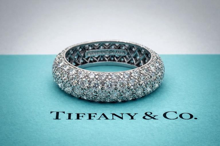 Tiffany & Co Etoile Platinum 5 Row Pave Set Diamond Eternity Ring Band Size 5: Metal: Platinum PT950 Weight: 7.1g Size: 5 (not sizeable) Hallmark: ‚©T&CO. PT950 Includes: T&C Box. Condition: Pre-owned - Good,Main Stone Creation: Natural,Seller Warranty: