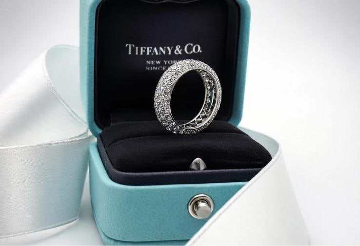 Tiffany & Co Etoile Platinum 5 Row Pave Set Diamond Eternity Ring Band Size 5 - 5