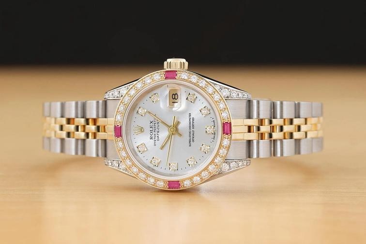 ROLEX LADIES DATEJUST 69173 SILVER FACTORY DIAMOND RUBY 18K GOLD STEEL WATCH - 3