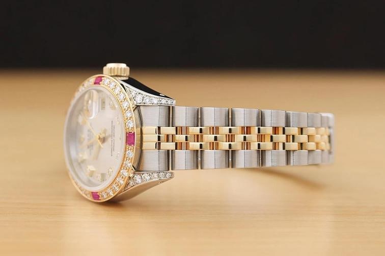 ROLEX LADIES DATEJUST 69173 SILVER FACTORY DIAMOND RUBY 18K GOLD STEEL WATCH - 4