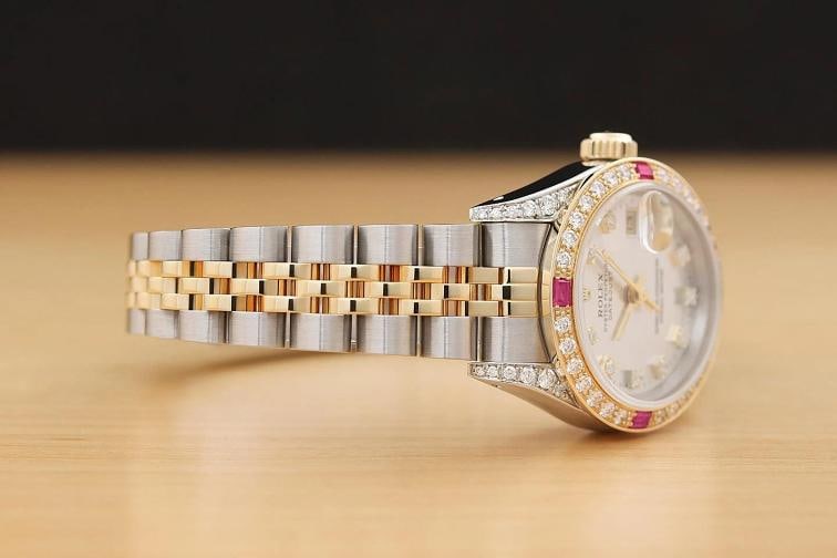 ROLEX LADIES DATEJUST 69173 SILVER FACTORY DIAMOND RUBY 18K GOLD STEEL WATCH - 7