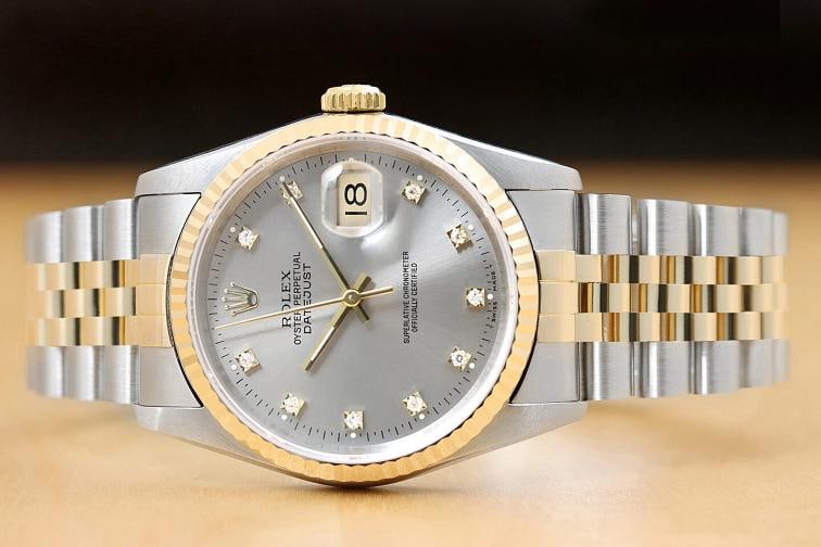 ROLEX MENS DATEJUST 16233 FACTORY DIAMOND 18K YELLOW GOLD STAINLESS STEEL WATCH - 3