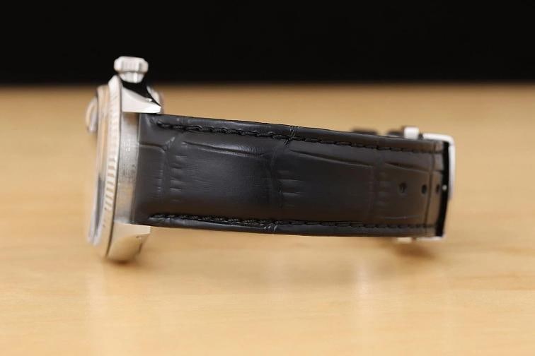 ROLEX MENS DATEJUST 16014 18K GOLD STEEL BLUE DIAL BLACK LEATHER BAND WATCH - 5