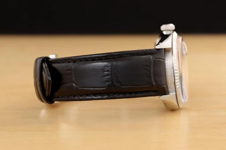 ROLEX MENS DATEJUST 16014 18K GOLD STEEL BLUE DIAL BLACK LEATHER BAND WATCH - 8