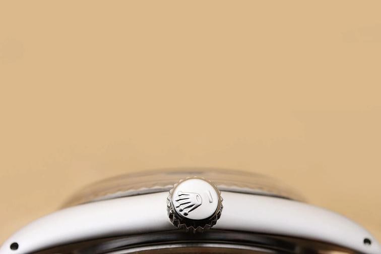 ROLEX MENS DATEJUST 16014 18K GOLD STEEL BLUE DIAL BLACK LEATHER BAND WATCH - 9