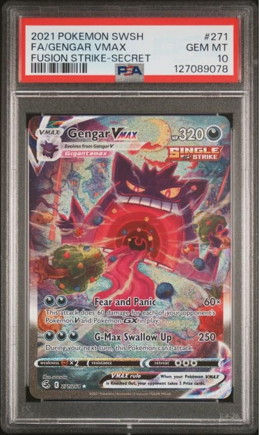 2021 POKEMON SWORD & SHIELD FUSION STRIKE SECRET FULL ART/GENGAR VMAX PSA 10: Condition: Graded - PSA 10: Professionally graded ,Graded: Yes,Set: 2021 POKEMON SWORD & SHIELD FUSION STRIKE,Game: Pokƒ©mon TCG,Character: FULL ART/GENGAR VMAX,Card Name: FULL ART/GENGAR VM