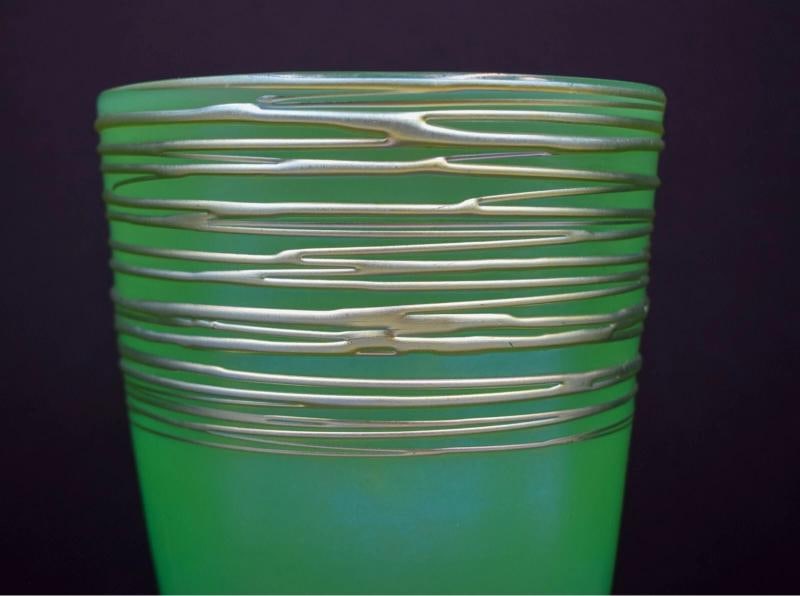 Steuben Green Jade with Aurene Threading, Large Art Glass Vase, Circa 1920 - 3