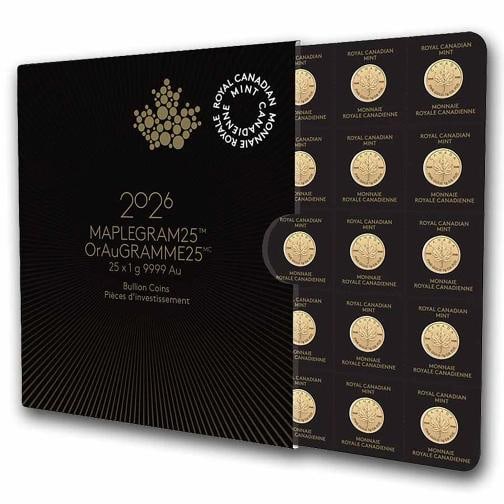 2026 25x 1 gram Gold Maple Leafs Maplegram25¢€ž¢ (In Assay Sleeve)-Pre-Sale: Brand: Royal Canadian Mint,MPN: 321480,Year: 2026,Fineness: 0.9999,Denomination: 50 Cents,Country of Origin: Canada,Circulated/Uncirculated: Circulated,Certification: Uncertified