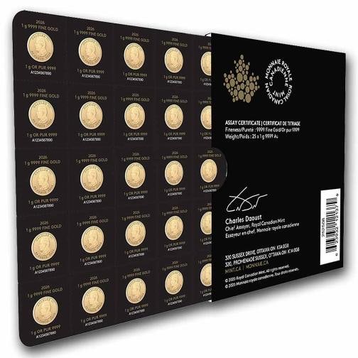 2026 25x 1 gram Gold Maple Leafs Maplegram25¢€ž¢ (In Assay Sleeve)-Pre-Sale - 2