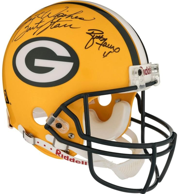 Bart Starr Brett Favre & Aaron Rodgers Signed Green Bay Packers Helmet Beckett - 3