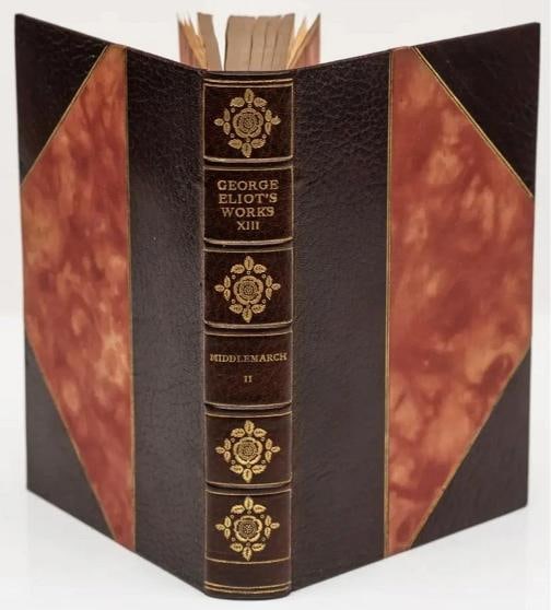 George Eliot / The Writings & Life Limited Signed Edition 1908: Description: Publishers Fine Leather Bindings. 25 Volumes. George Eliot. The Writings & Life by J.W. Cross. Large Paper Edition, limited to 750 copies, this is #82.Bound in 3/4 brown morocco, marbled