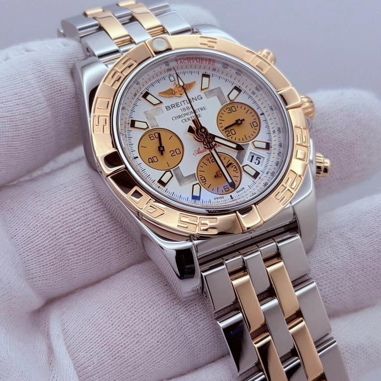 Breitling Chronomat 41 CB014012 Silver Dial 18K Rose Gold Steel Box Papers - 5