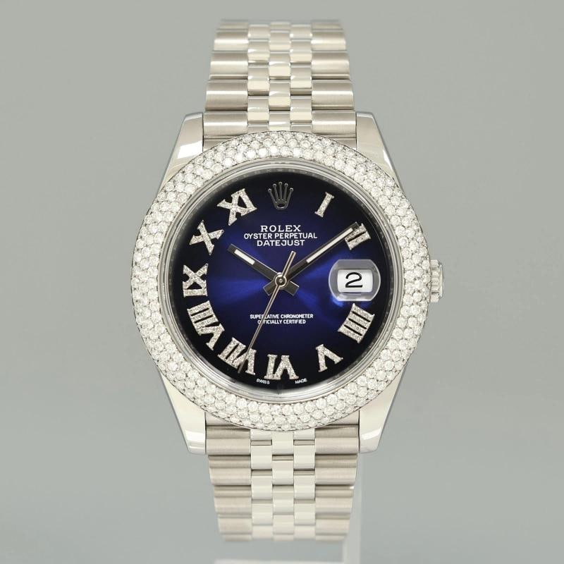 DIAMOND BEZEL Rolex DateJust 41 Steel 126300 Blue Roman Jubilee Dial Oyster - 2