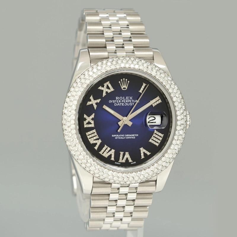 DIAMOND BEZEL Rolex DateJust 41 Steel 126300 Blue Roman Jubilee Dial Oyster - 3
