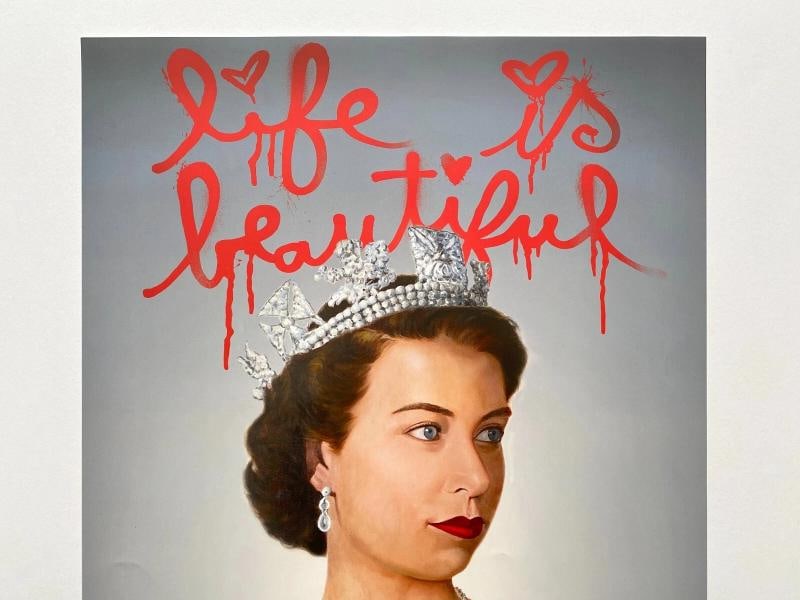 MR BRAINWASH " LIFE IS BEAUTIFUL QUEEN ELIZABETH " RARE LITHOGRAPH PRINT POSTER - 2