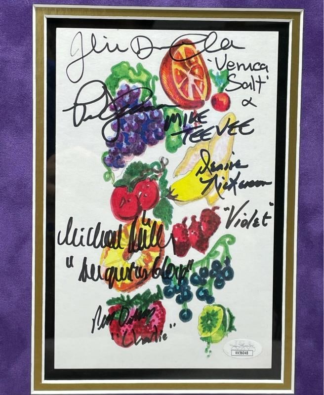 Willy Wonka Kids x5 Signed Wallpaper Framed Gobstopper Bar Collage JSA COA Auto - 2