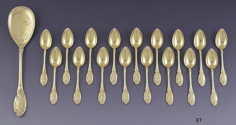 Fab German Bruckmann Gilt Silver 18pc Dessert Set 17 Spoons Server (1 of 6)