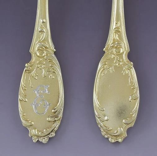 Fab German Bruckmann Gilt Silver 18pc Dessert Set 17 Spoons Server - 2