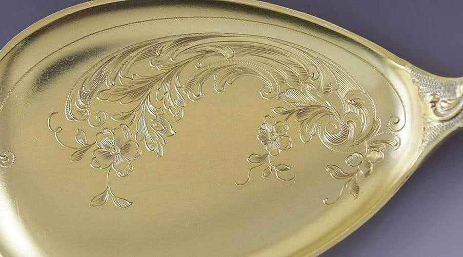 Fab German Bruckmann Gilt Silver 18pc Dessert Set 17 Spoons Server - 3