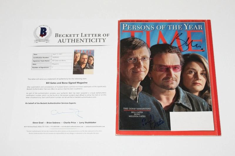 BONO BILL GATES SIGNED PERSONS OF THE YEAR TIME MAGAZINE BECKETT COA U2 PERSON: Original/Reproduction: Original,Autograph Authentication: Beckett,Industry: Music,Country of Origin: United States 