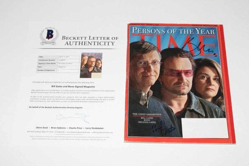 BONO BILL GATES SIGNED PERSONS OF THE YEAR TIME MAGAZINE BECKETT COA U2 PERSON - 2