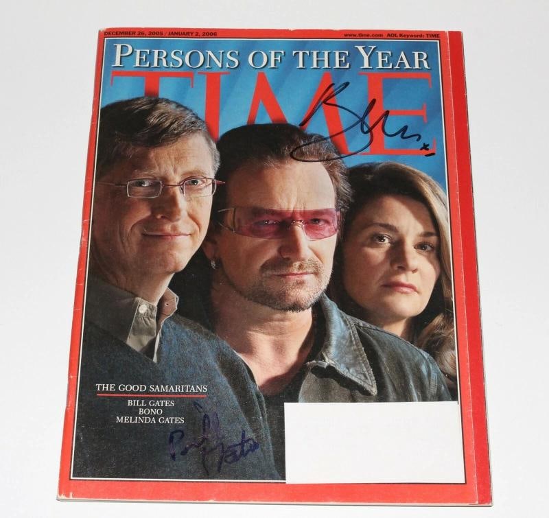 BONO BILL GATES SIGNED PERSONS OF THE YEAR TIME MAGAZINE BECKETT COA U2 PERSON - 3