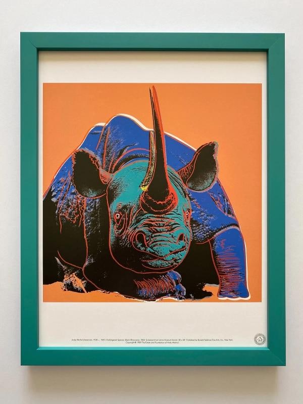 ANDY WARHOL ESTATE RARE VTG 1989 FRAMED LITHOGRAPH PRINT "BLACK RHINOCEROS" 1983 - 16