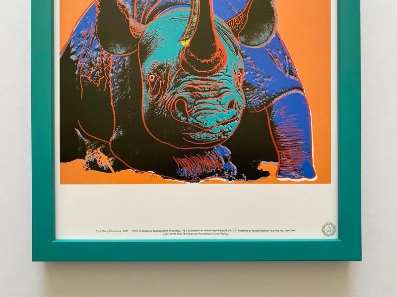 ANDY WARHOL ESTATE RARE VTG 1989 FRAMED LITHOGRAPH PRINT "BLACK RHINOCEROS" 1983 - 3