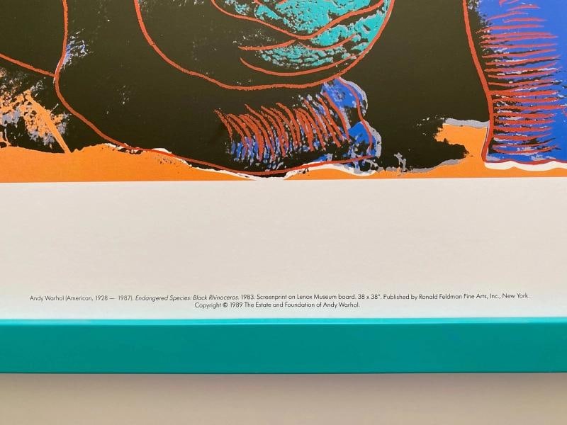 ANDY WARHOL ESTATE RARE VTG 1989 FRAMED LITHOGRAPH PRINT "BLACK RHINOCEROS" 1983 - 9