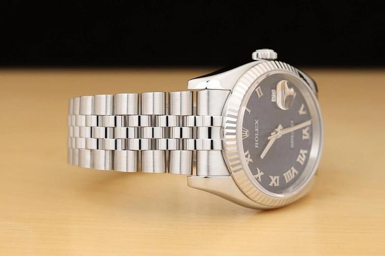 ROLEX MENS DATEJUST 116234 BLUE JUBILEE ROMAN DIAL 18K WHITE GOLD STEEL WATCH - 7