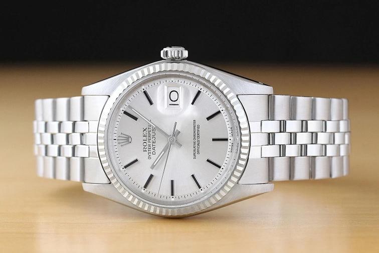 ROLEX MENS DATEJUST SILVER 18K WHITE GOLD STAINLESS STEEL WATCH w/ FOLDED BAND - 3