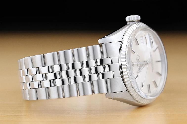 ROLEX MENS DATEJUST SILVER 18K WHITE GOLD STAINLESS STEEL WATCH w/ FOLDED BAND - 7