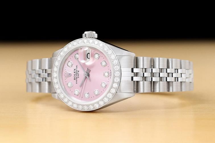 LADIES ROLEX DATE 6917 PINK DIAMOND DIAL 18K WHITE GOLD STAINLESS STEEL WATCH - 2